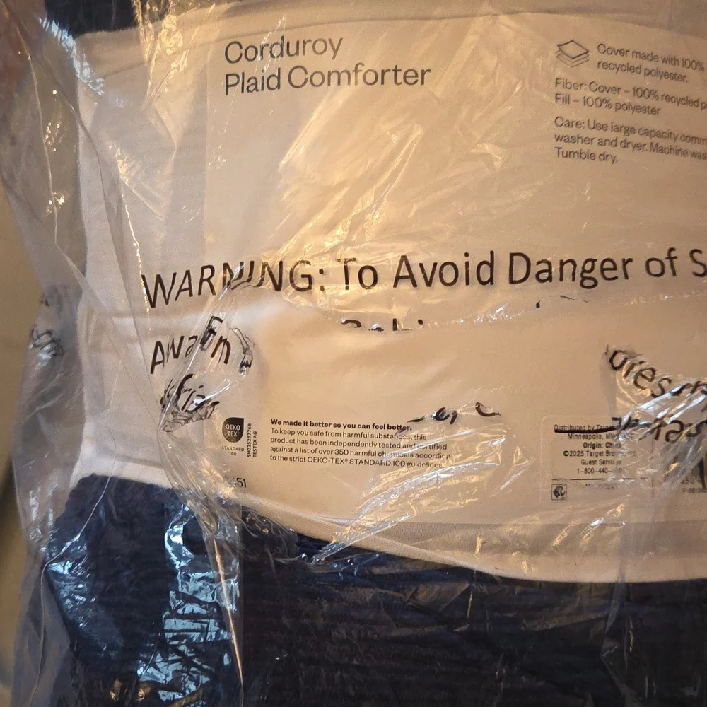 Room Essentials Navy Corduroy Microfiber Comforter With 2 Pillows.    New